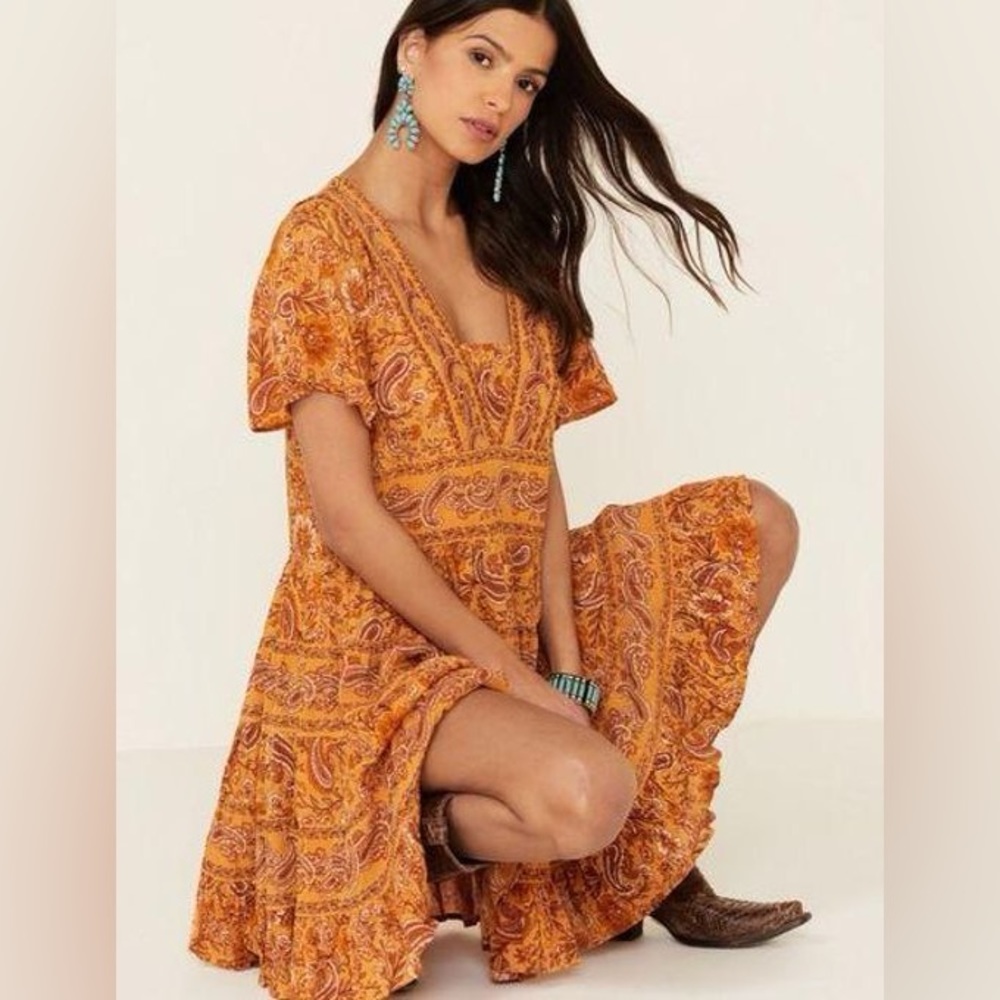 Patrons Of Peace Toluca Border Paisley Print Boho Mini Dress Size Medium